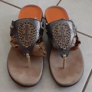 Scholl Womens 42 Thong Sandals Shoes Metallic Comfy